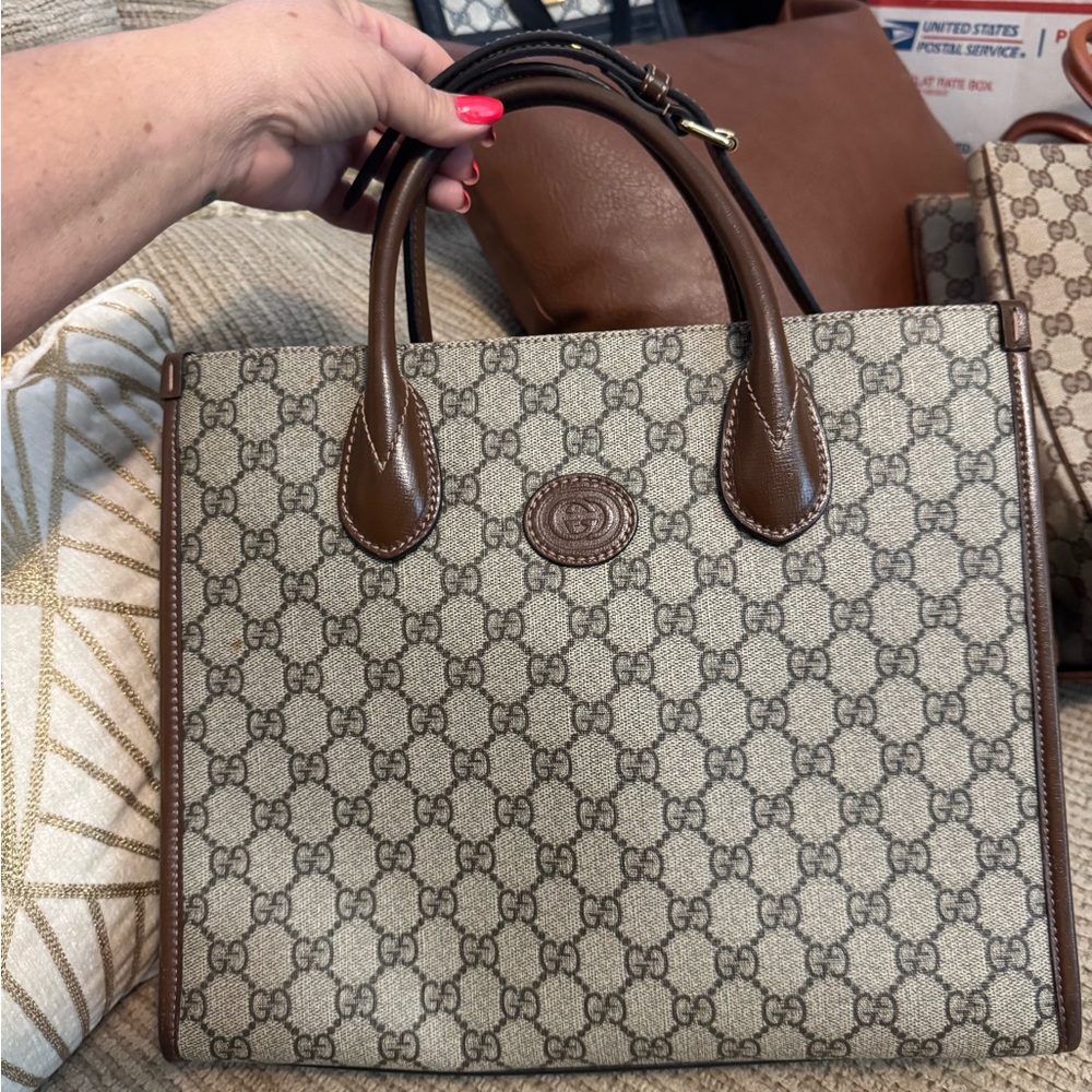 Gucci Cream and Brown GG Supreme Tote